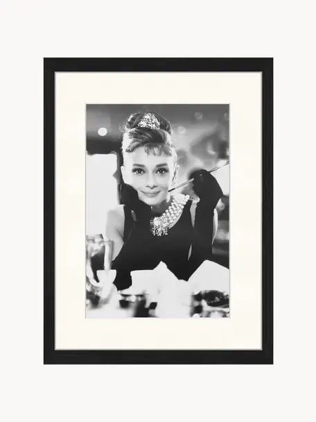 Impresión digital enmarcada Audrey, Negro, blanco, An 33 x Al 43 cm