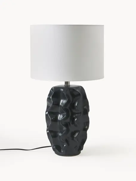 Lámpara de mesa grande cerámica Parker, Pantalla: lino, Estructura: metal recubierto, Cable: plástico, Blanco, negro, Ø 36 x Al 63 cm