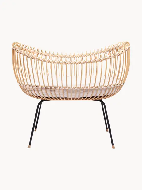 Lettino in rattan fatta a mano Lola, Gambe: metallo, rivestito, Materasso: nucleo in cocco, lana di , Beige, bianco latte, Larg. 51 x Lung. 84 cm