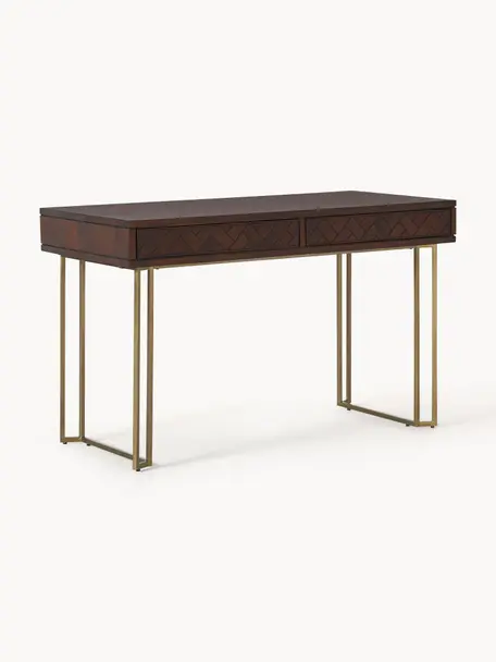 Pracovný stôl z mangového dreva Luca, Mangové drevo, tmavohnedá lakované, Š 125 x D 60 cm