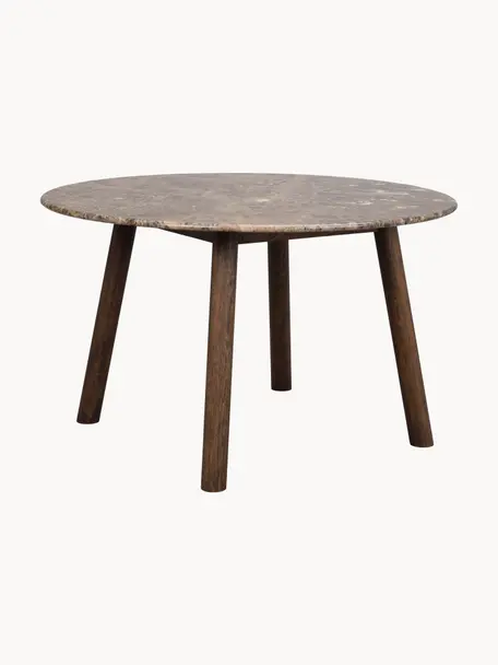 Tavolo rotondo in marmo Taransay, Ø 125 cm, Gambe: legno di quercia laccato,, Marrone, marmorizzato, legno di quercia, Ø 125 x Alt. 75 cm