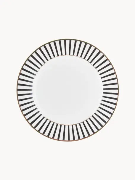 Platos llanos Pluto Loft, 4 uds., Porcelana, Negro y blanco con borde dorado, Ø 26 x Al 2 cm