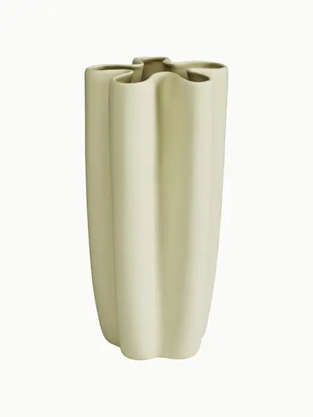Vase fait main Tulipa, haut. 30 cm, Céramique, Vert olive, Ø 16 x haut. 30 cm