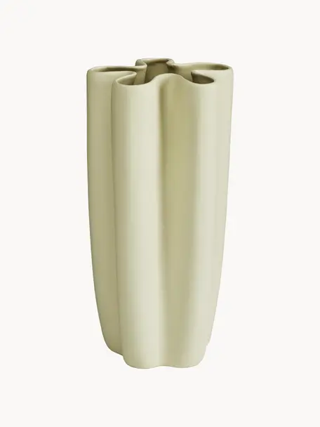 Vase fait main Tulipa, haut. 30 cm, Céramique, Vert olive, Ø 16 x haut. 30 cm