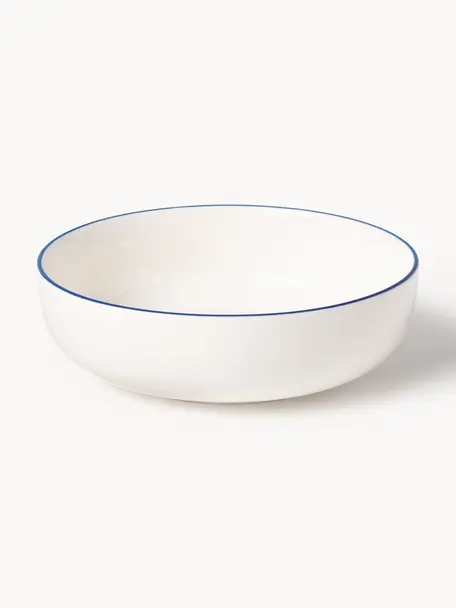 Assiettes creuses en porcelaine Facile, 2 pièces, Porcelaine robuste de haute qualité (env. 50 % kaolin, 25 % quartz et 25 % feldspath), Blanc cassé avec bordure bleu foncé, Ø 18 x haut. 6 cm