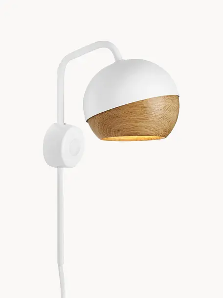 Nástěnné LED svítidlo Ray, Bílá, dubové dřevo, Š 12 cm, V 32 cm