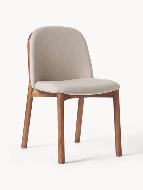 Gestoffeerde stoel Julie van essenhout, Frame: essenhout, FSC-gecertific, Geweven stof greige, donker essenhout, B 47 x H 81 cm
