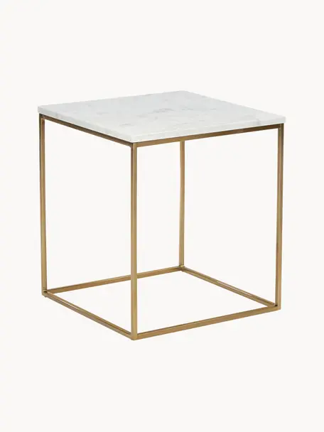 Mramorový odkládací stolek Alys, Bílá, mramorovaná, zlatá, Š 45 cm, V 50 cm