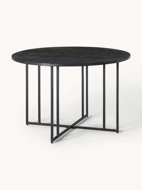 Table ronde en bois de manguier Luca, tailles variées, Bois de manguier, noir laqué, Ø 120 cm