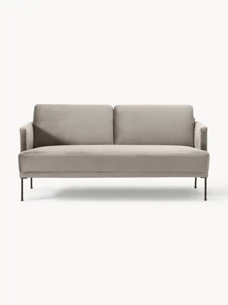 Samt-Sofa Fluente (2-Sitzer), Bezug: Samt (Hochwertiger Polyes, Gestell: Massives Kiefernholz, Füße: Metall, pulverbeschichtet, Samt Greige, B 166 x T 85 cm