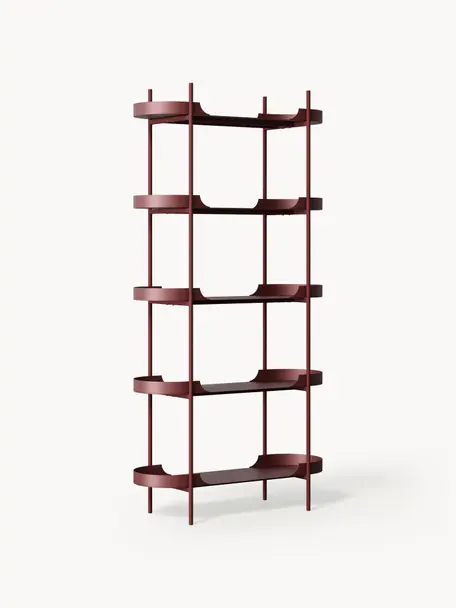 Scaffale alto in metallo Taru, Metallo verniciato a polvere, Rosso vino opaco, Larg. 90 x Alt. 180 cm