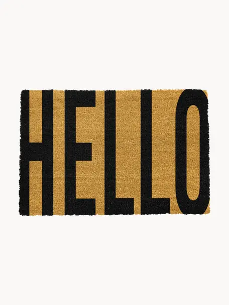 Paillasson Big Hello, Beige, noir, larg. 40 x long. 60 cm