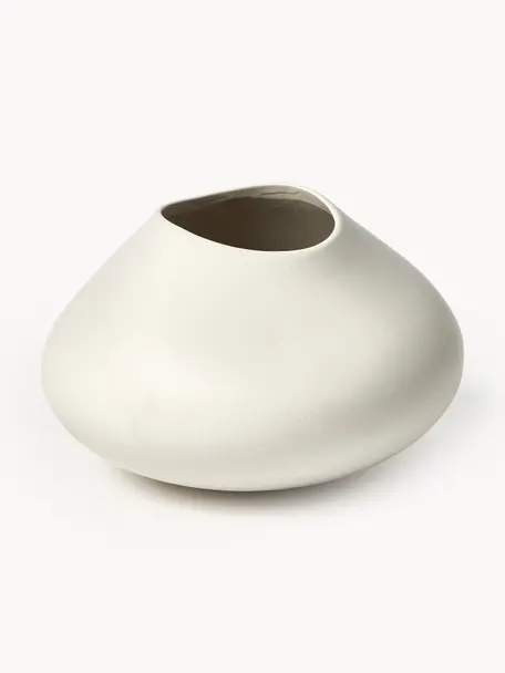 Handgefertigte Vase Latona, H 19 cm, Steingut, Cremeweiss, Ø 26 x H 19 cm