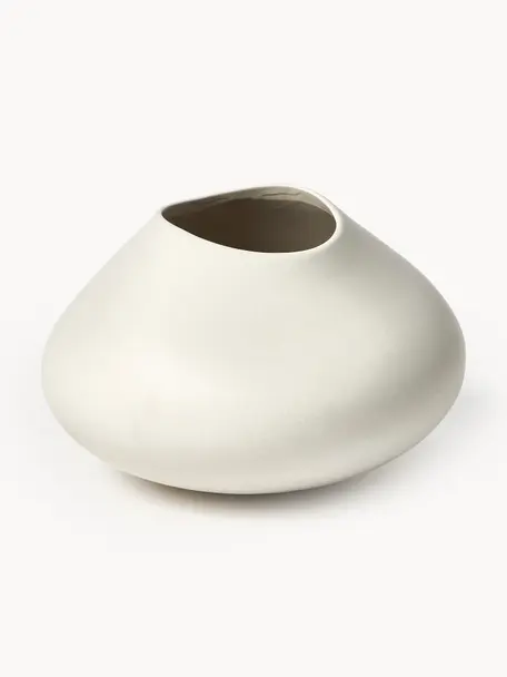 Jarrón artesanal Latona, 19 cm, Cerámica de gres, Blanco crema, Ø 26 x Al 19 cm