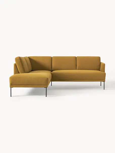 Ecksofa Fluente, Bezug: 100 % Polyester Der strap, Gestell: Massives Kiefernholz, Webstoff Ocker, B 221 x T 200 cm, Eckteil links