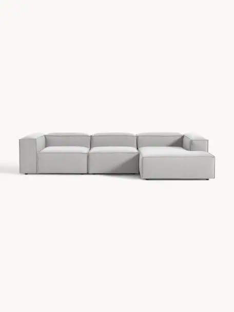 Modulares Ecksofa Lennon, Bezug: 100 % Polyester Der strap, Gestell: Massives Kiefernholz, Spe, Füße: Kunststoff Dieses Produkt, Webstoff Grau, B 327 x T 180 cm, Eckteil rechts