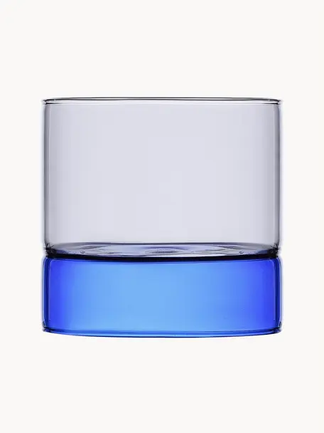 Verres à eau artisanaux Bamboo Groove, 2 pièces, Verre borosilicate, Bleu, gris, transparent, Ø 8 x haut. 7 cm, 200 ml