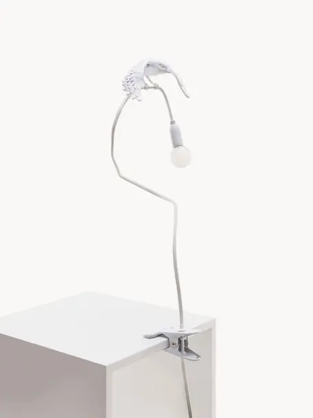 Lampada da tavolo grande con morsetto Sparrow, orientabile, Plastica, Bianco opaco, Larg. 10 x Alt. 100 cm