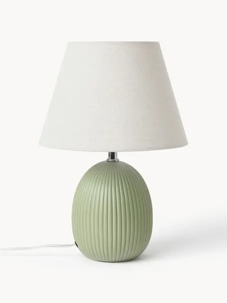 Tafellamp Desto, Lampenkap: linnen (100% polyester), Lampvoet: keramiek, Olijfgroen, Ø 25 x H 36 cm