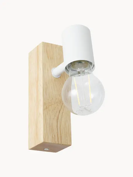 Nastavitelné nástěnné svítidlo z dřeva Townshend, Bílá, světlé dřevo, H 12 cm, V 17 cm