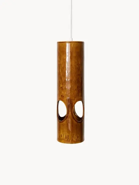 Handgemaakte hanglamp Rosewood, Lampenkap: keramiek, Bruin, Ø 11 x H 40 cm