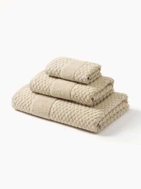 Handdoekenset Katharina met honingraatpatroon, in verschillende setgroottes, Beige, Set van 3 (gastendoekje, handdoekje en douchedoekje)