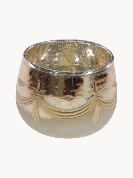 Teelichthalter Grava, Glas, Goldfarben, Beige, Ø 13 x H 10 cm