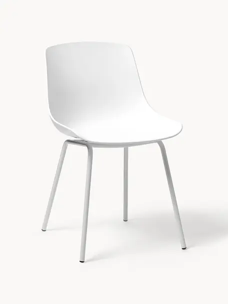 Kunststoffstühle Dave mit Metallbeinen, 2 Stück, Sitzfläche: Kunststoff, Beine: Metall, pulverbeschichtet, Weiß, B 46 x T 53 cm
