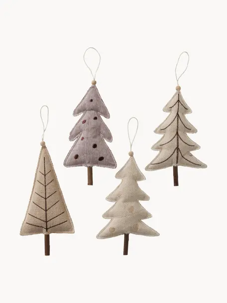 Set 4 addobbi per albero Sivo, Struttura: effetto legno di castagno, Beige, legno, Larg. 10 x Alt. 22 cm