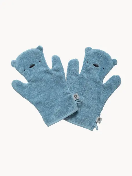 Frottee-Waschhandschuhe Terry, 2 Stück, 100 % Baumwollfrottee, Blau, B 20 x L 25 cm