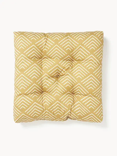 Coussin de chaise avec motif graphique Milano, Jaune moutarde, blanc, larg. 40 x long. 40 cm