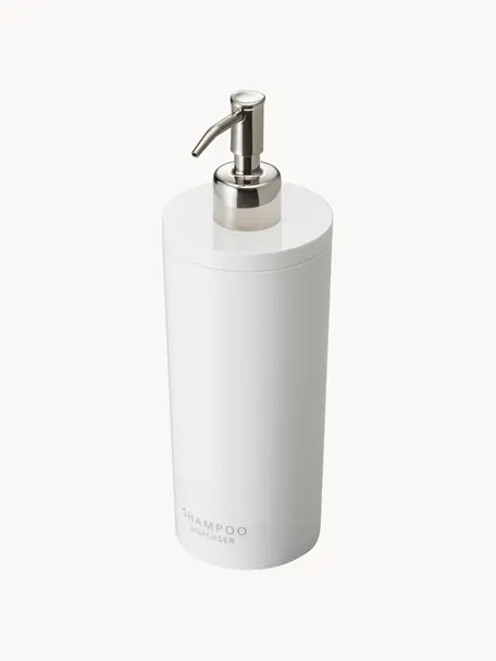 Dispenser per sapone Tower, Contenitore: plastica, Testa della pompa: acciaio, spazzolato, Bianco, Ø 8 x Alt. 23 cm