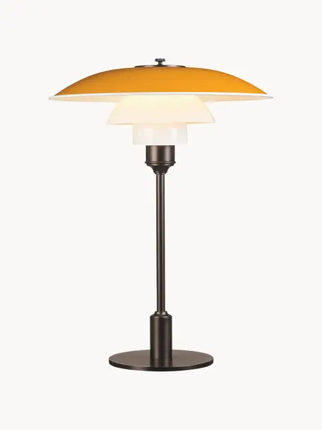 Grote tafellamp PH 3½-2½, mondgeblazen, Lampenkap: gecoat aluminium, opaalgl, Zonnengeel, koper, Ø 33 x H 45 cm