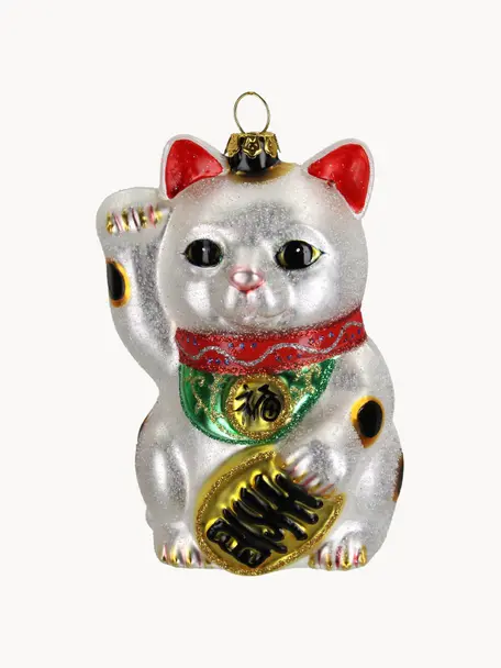 Ozdoba choinkowa Fortune Cat, Szkło, Odcienie srebrnego, wielobarwny, S 7 x W 11 cm