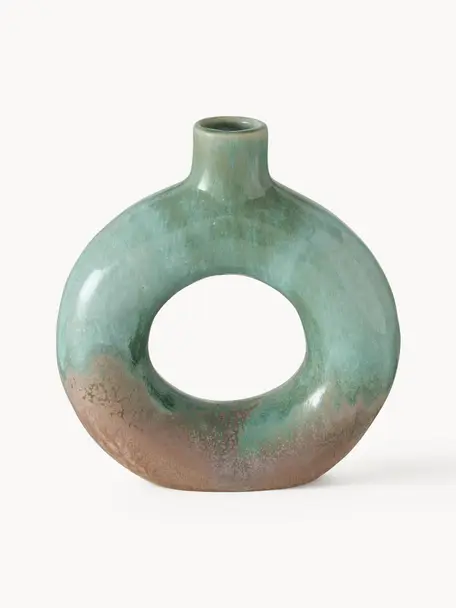 Ručně vyrobená designová váza s barevným přechodem Lanyo, V 21 cm, Kamenina, Odstíny zelené a hnědé, Š 19 cm, V 21 cm