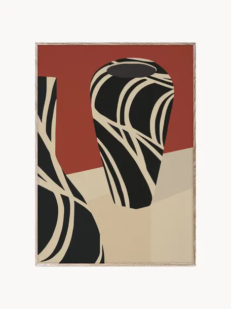 Poster Kyrr Vase I, 210 g mat Hahnemühle papier, digitale print met 10 UV-bestendige kleuren, Lichtbeige, zwart, terracotta, B 30 x H 40 cm