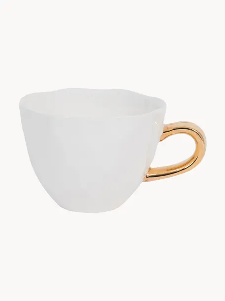 Tasse à thé avec poignée dorée Good Morning, Grès cérame, Blanc, couleur dorée, Ø 11 x haut. 8 cm, 350 ml