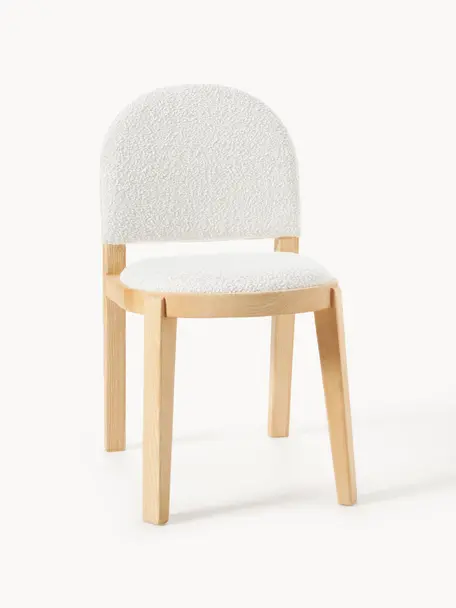 Silla tapizada en tejido bouclé Neelia, Tapizado: bouclé (100% poliéster) A, Patas: madera de fresno Este pro, Bouclé blanco, madera de fresno clara, An 54 x F 46 cm