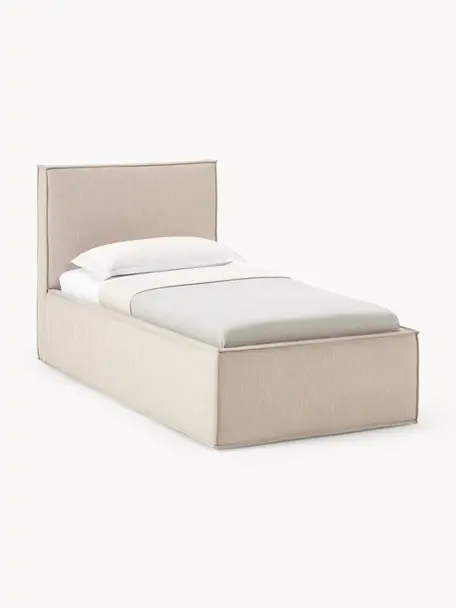 Eenpersoonsbed Dream met opbergruimte, Bekleding: polyester (gestructureerd, Geweven stof beige, B 90 x L 200 cm