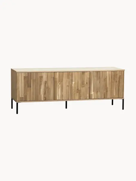 Mueble TV de madera de roble Avourio, 3 puertas, Estructura: madera de roble con certi, Patas: metal recubierto, Madera de roble, An 150 x Al 56 cm