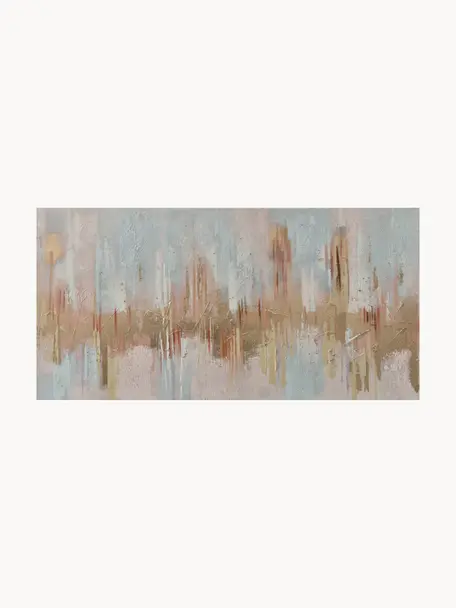 Ručne maľované plátno Interferenza di Colori, Svetlomodrá, svetloružová, béžová, Š 140 x V 70 cm