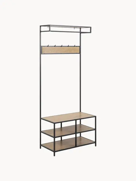 Armario de metal Seaford, Estantes: tablero de fibras de dens, Estructura: metal con pintura en polv, Beige en aspecto madera, negro, An 77 x Al 185 cm