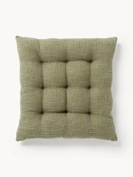 Coussin de chaise en coton Sasha, Vert olive, larg. 40 x long. 40 cm