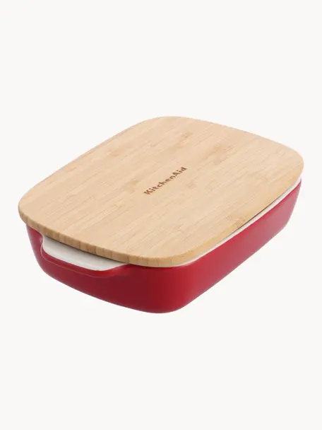 Ovenschaal Spatia met bamboe deksel, Deksel: bamboe, Rood, L 26 cm, B 16 cm, H 7 cm