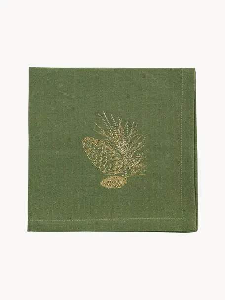 Servilletas de algodón Epicea, 2 uds., Algodón con tejido lúrex, Verde, dorado, An 40 x L 40 cm