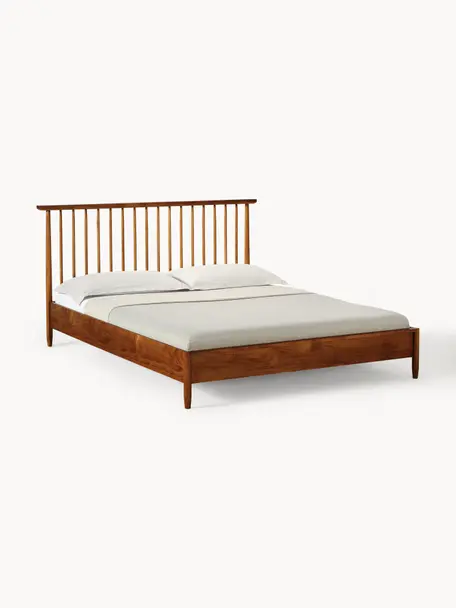 Dřevěná postel s čelem z borovicového dřeva Windsor, Masivní borovicové dřevo, certifikováno FSC, Borovicové dřevo, tmavé, Š 140 cm, D 200 cm