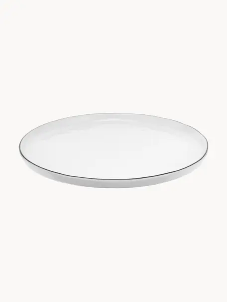 Ručne vyrobený raňajkový tanier z porcelánu Salt, 4 ks, Porcelán, Lomená biela s čiernym okrajom, Ø 22 cm