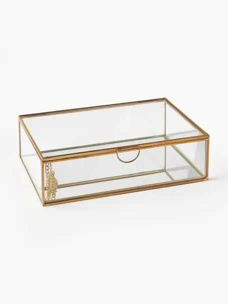 Skladovací box  ze skla Lirio, Transparentní, zlatá, Š 20 cm, V 6 cm