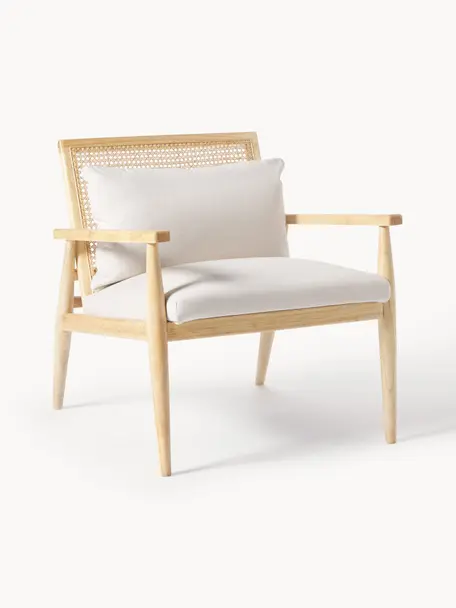 Lounge fauteuil Manuell van massief rubberhout, Bekleding: 100% polyester Met 40.000, Frame: massief rubberhout, Geweven stof Off White, rubberhout, B 65 x H 71 cm