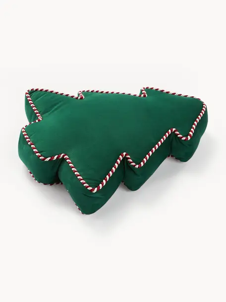 Coussin sapin de Noël en velours Ziva, Vert foncé, larg. 35 x long. 40 cm